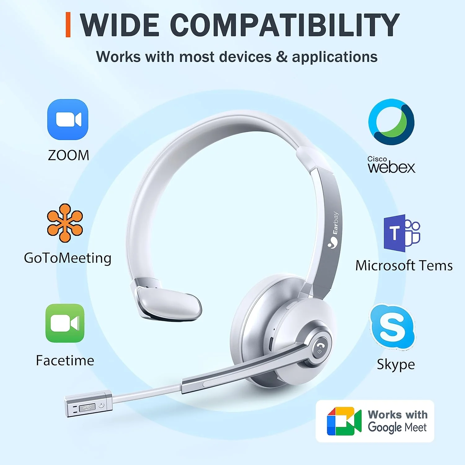 Zell Electronics Zell Bluetooth Headset, Wireless Headset With Microphone Noise Cancelling &a; Usb Dongle, Hands Free Office Headset With Mic Mu…