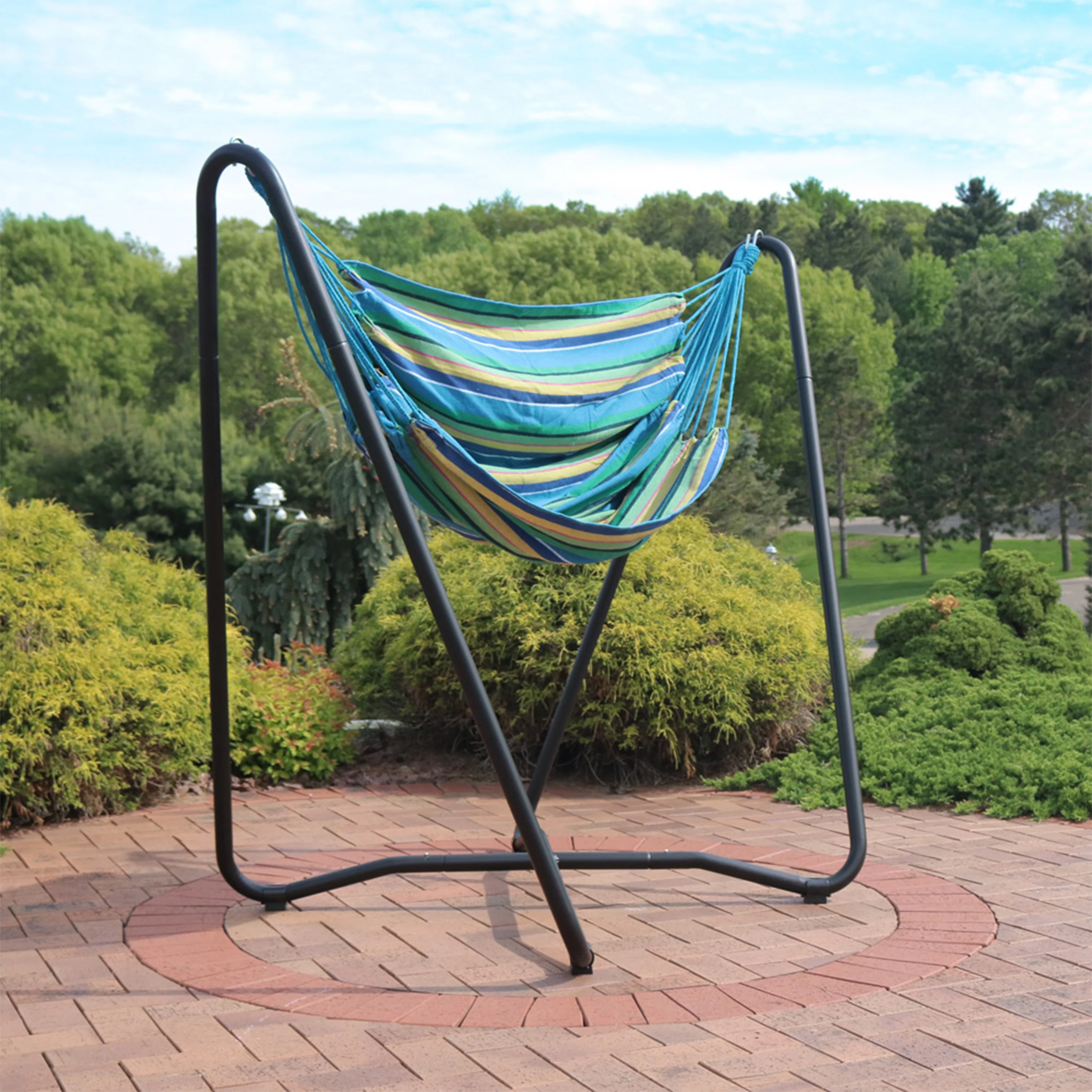 Sunnydaze Decor Hanging Hammock Chair Swing with Space-Saving Stand - Ocean Breeze