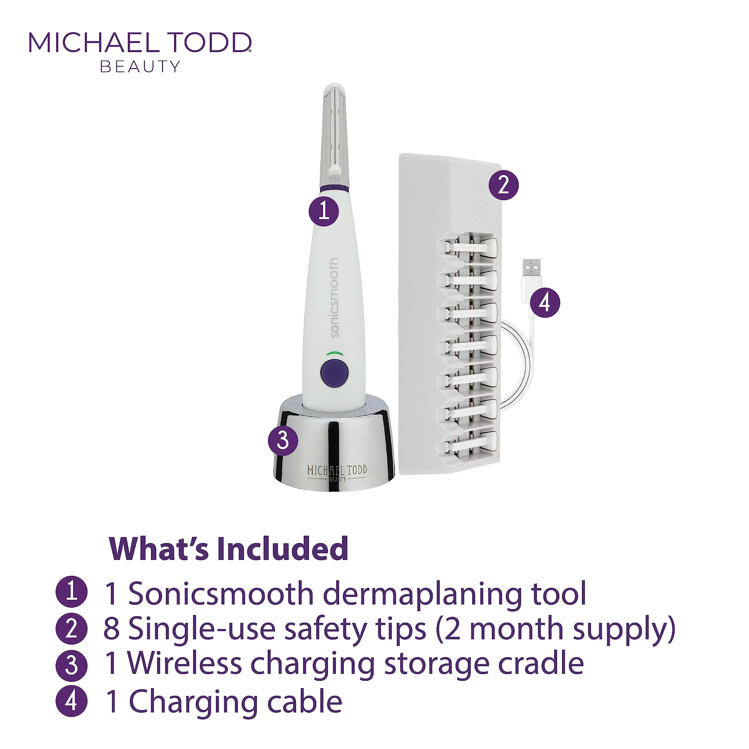 Michael Todd Beauty - Sonicsmooth - Dermaplaning Tool - 2 in 1 Women’s Facial Exfoliation &a; Peach Fuzz Hair Removal System with