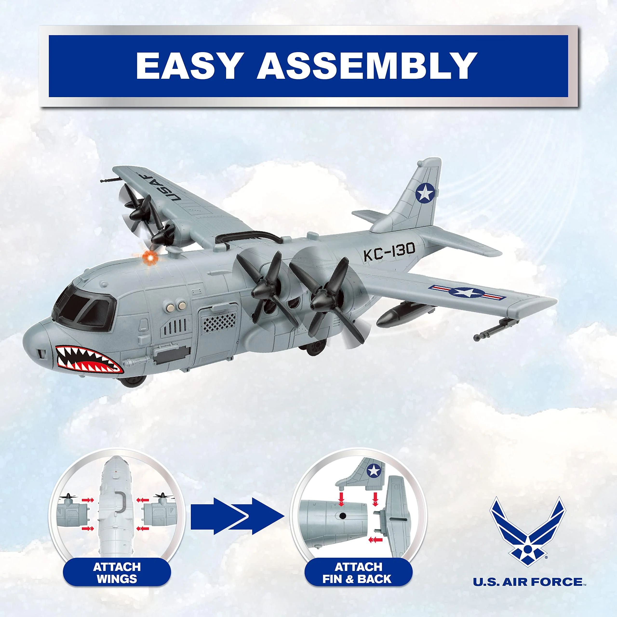 Lollipop u.s. air force cargo toy airplane, large kc-130 model military transport plane with opening doors, lights and sounds - big in