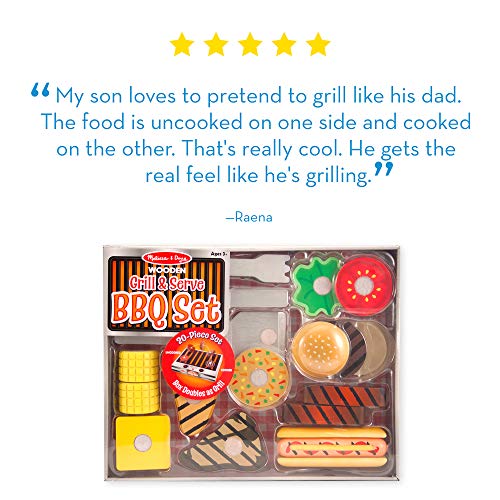 Melissa &a; Doug Grill and Serve BBQ Set (20 pcs) - Wooden Play Food and Accessories