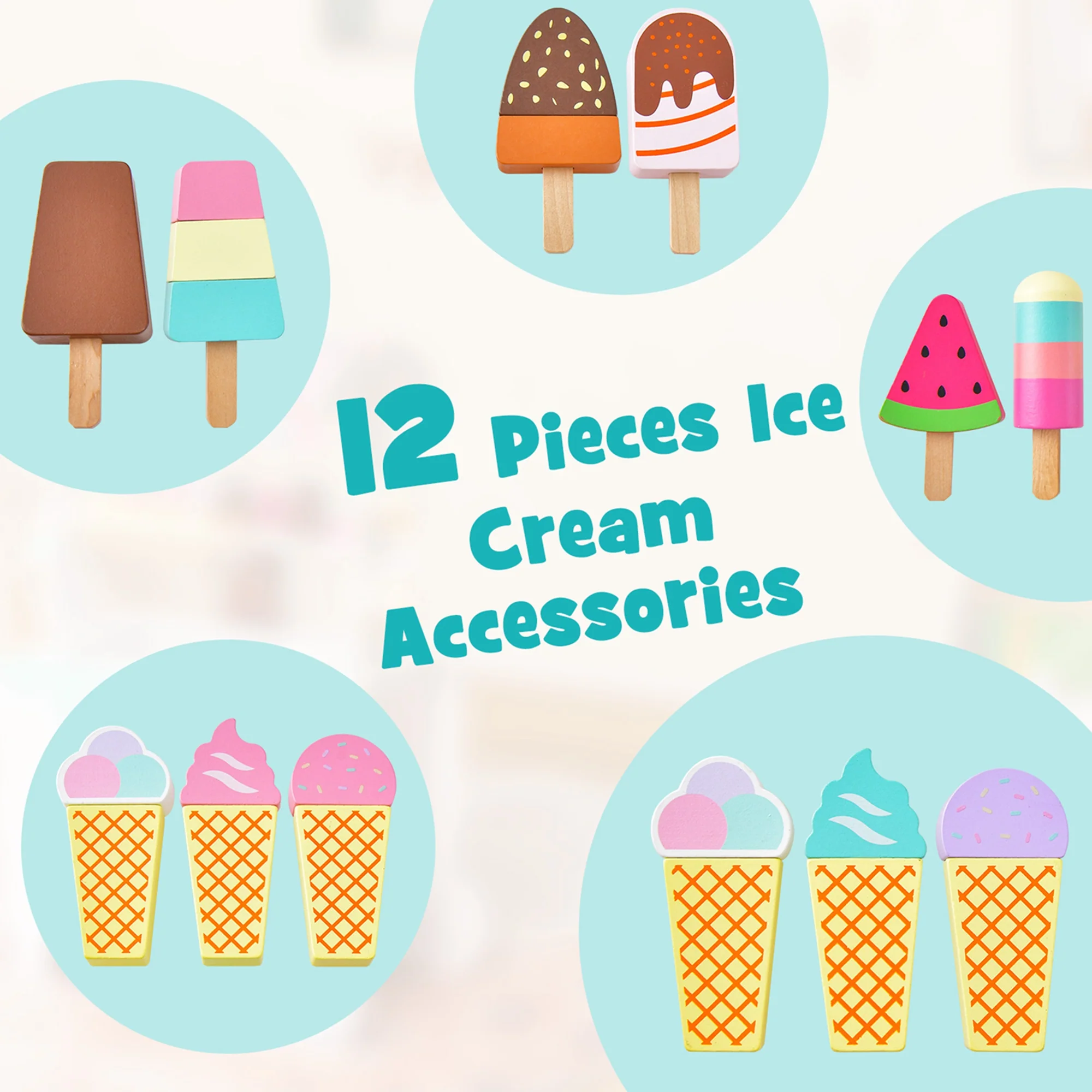 Costway Kid&s;s Ice Cream Cart Food Trunk Play Toy Set with Display Rack &a; Accessories