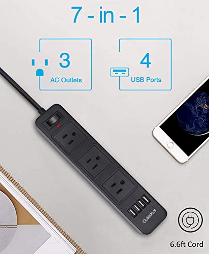 gutedeal 2 Prong Power Strip, Surge Protector 2 Prong with 3AC Outlets and 4 USB Charging Ports, 6.6ft Long 2 Prong to 3 Prong Extension