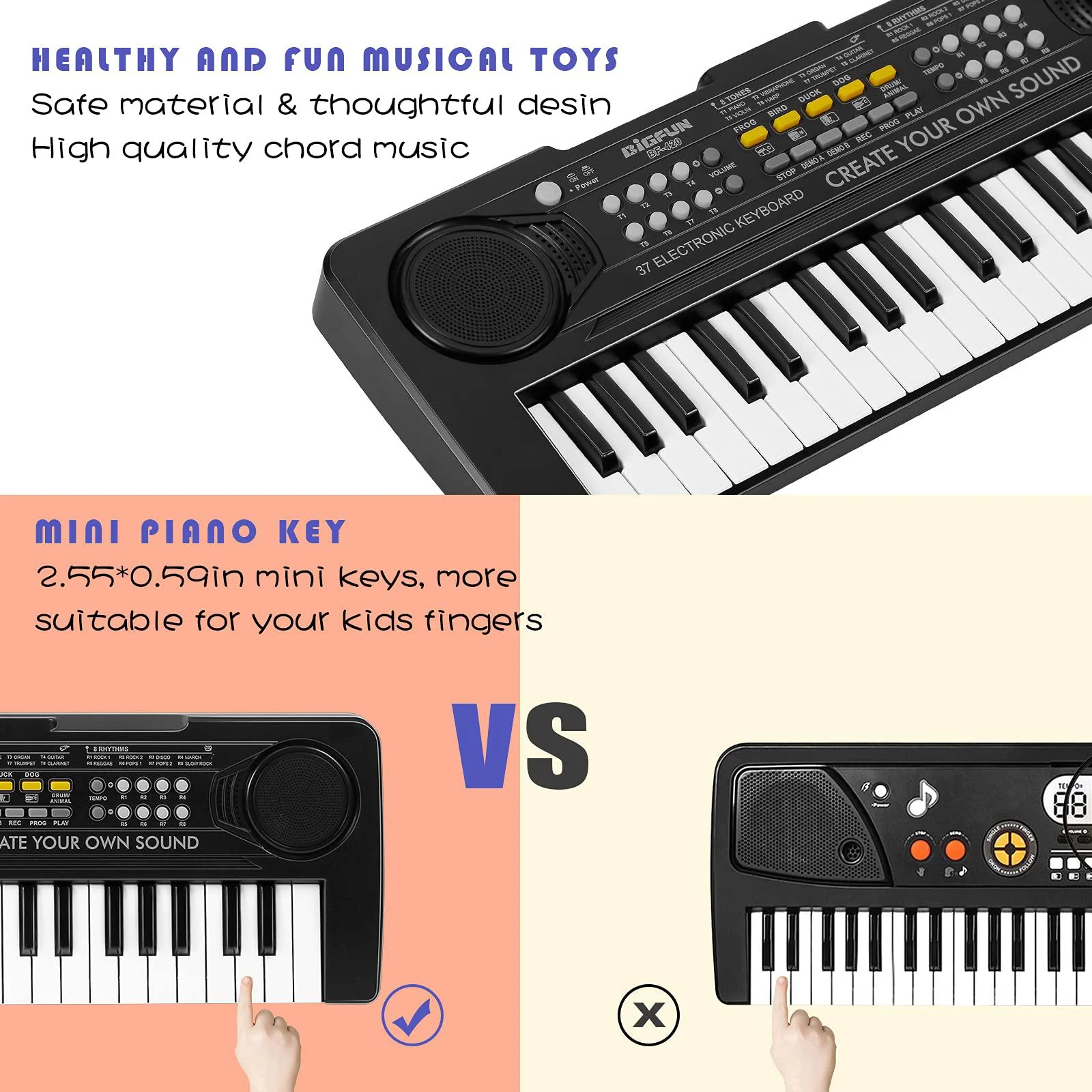 raimy kids keyboard piano, 37 keys portable piano early learning educational electronic music keyboard instrument toys for 3