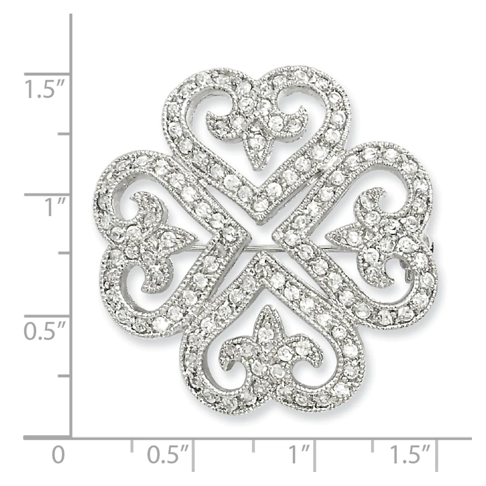 Jewelryweb Rhodium-plated Cubic Zirconia Clover Pin