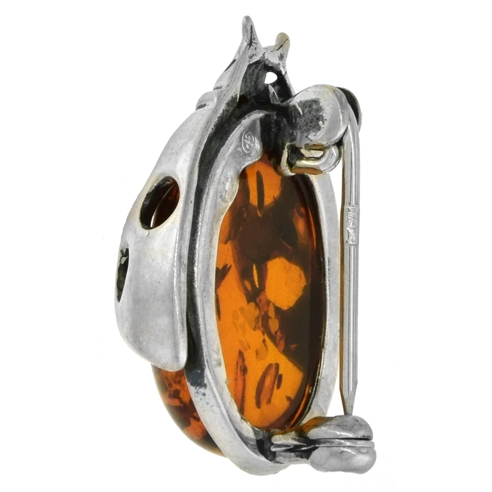 Sabrina Silver Sterling Silver Baltic Amber Ladybug Brooch Pin for Women Antiqued finish approx. 1 inch wide