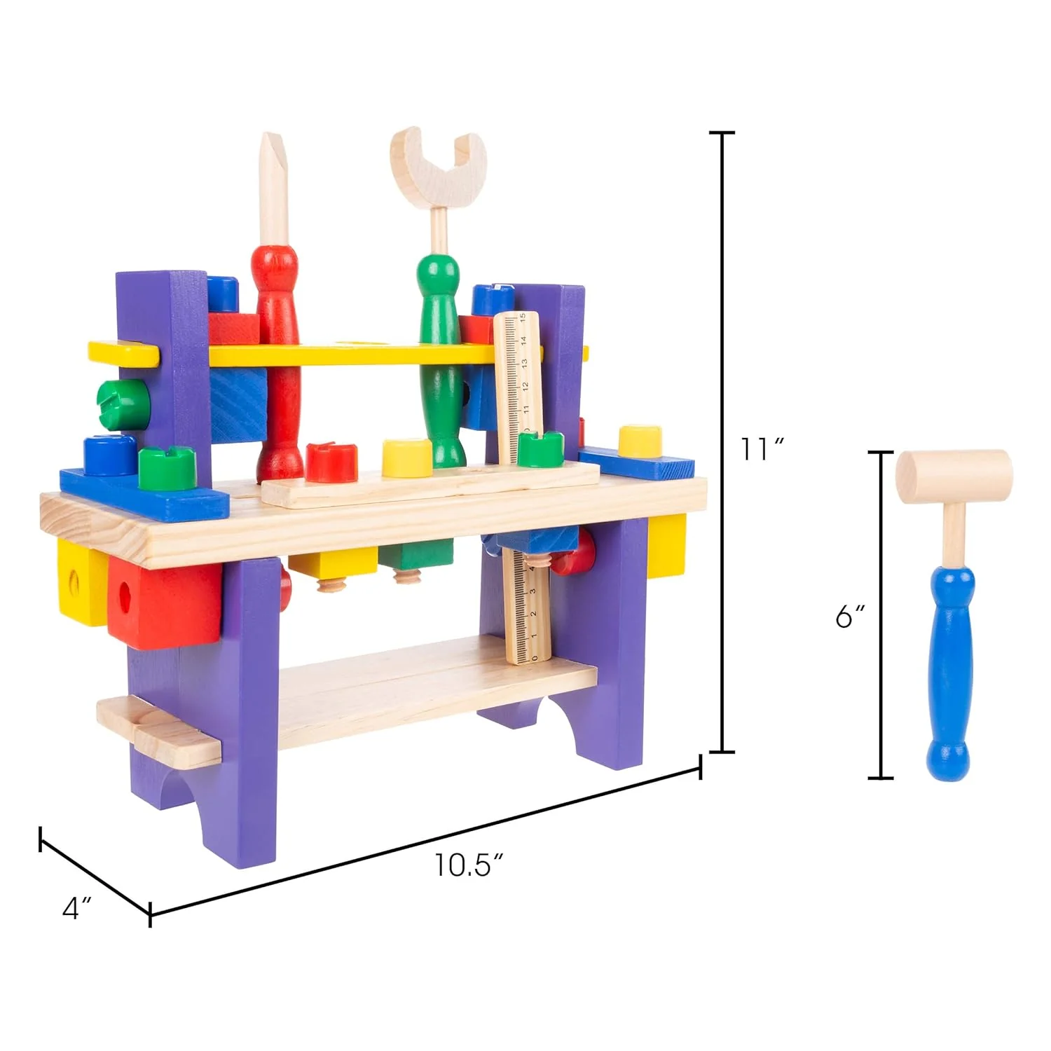 GCP Products Kids Workbench And Tool Set- Solid Wood Tabletop Workshop, Pretend Play Toy Building Set, Includes Hammer, Ruler, Screwdriver…