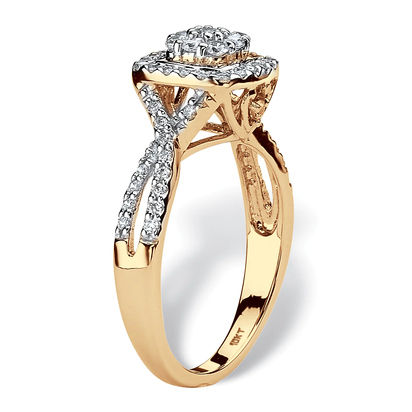 PalmBeach Jewelry Round Diamond Cluster Halo Engagement Ring 1/2 TCW in Solid 10k Yellow Gold