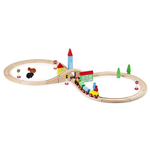 SainSmart Jr. Wooden Train Set for Toddler with Double-Side Train Tracks Fits Brio, Thomas, Melissa and Doug, Kids Wood Toy Trai