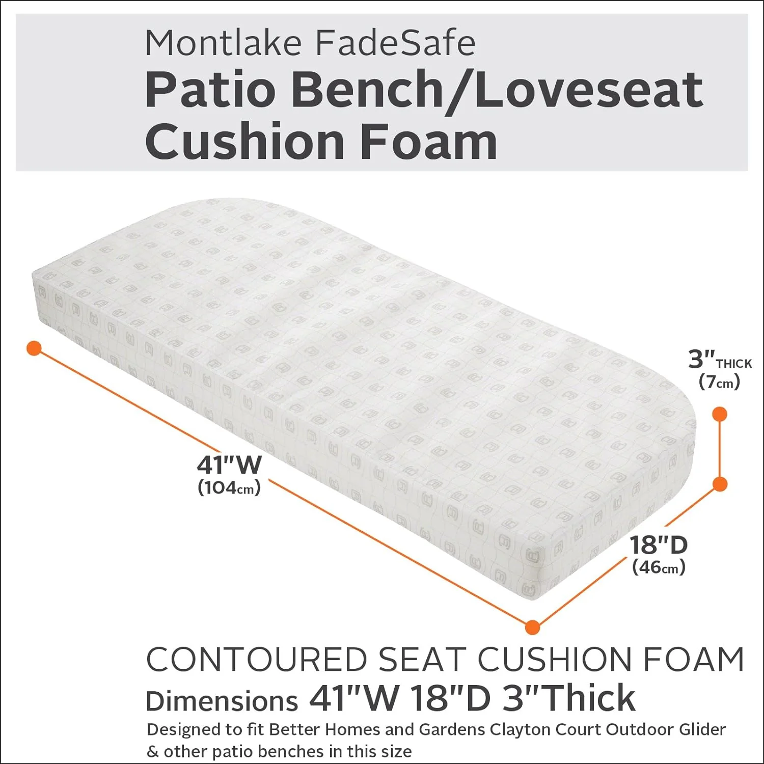 Classic Accessories Montlake Patio Bench Contoured Cushion Foam, 41x18x3