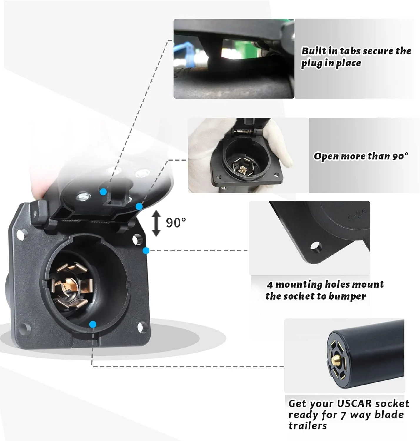 MECMO Heavy Duty 7-Way RV Blade Replacement Socket, Bracket Mount Design Vehicle-Side Female-End Socket for USCAR Connector