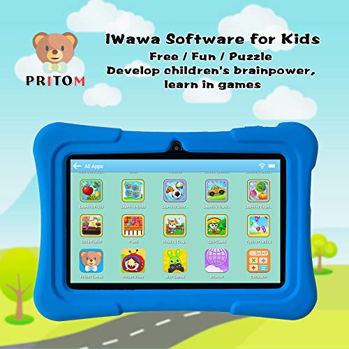 Pritom 7 inch Kids Tablet, Quad Core Android 10, 16GB, WiFi, Bluetooth, Dual Camera, Educationl, Games,Parental Control, Kids So