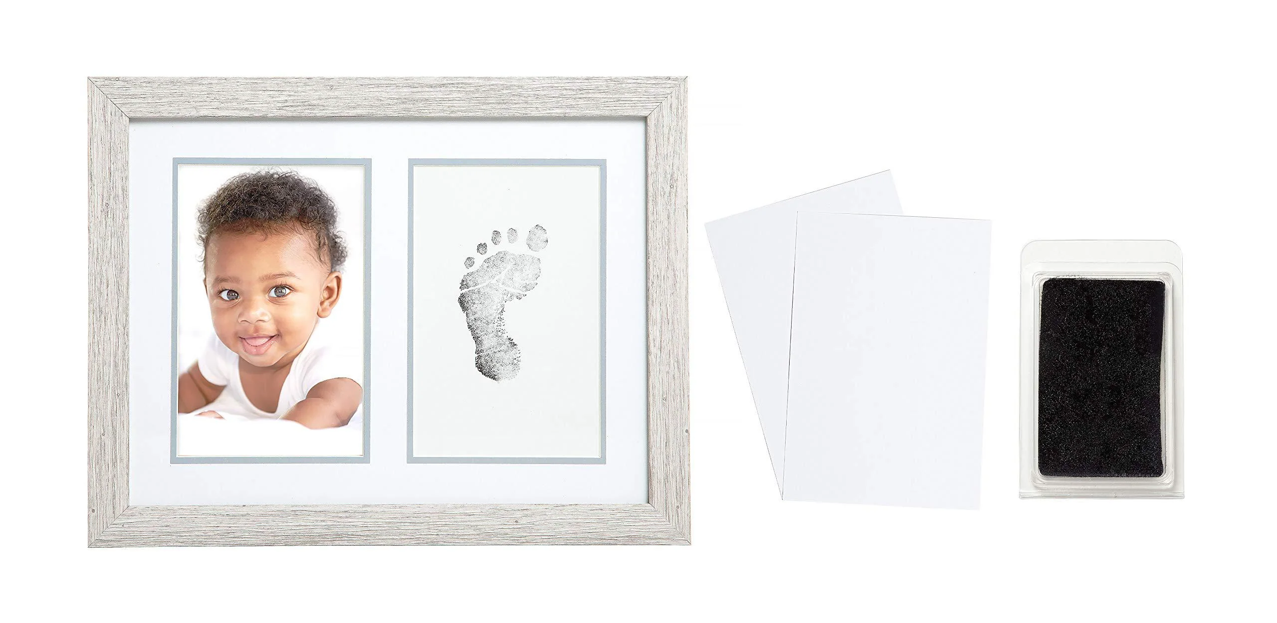kate &a; milo rustic baby footprint photo frame and ink kit, woodland nursery dcor, rustic picture frames