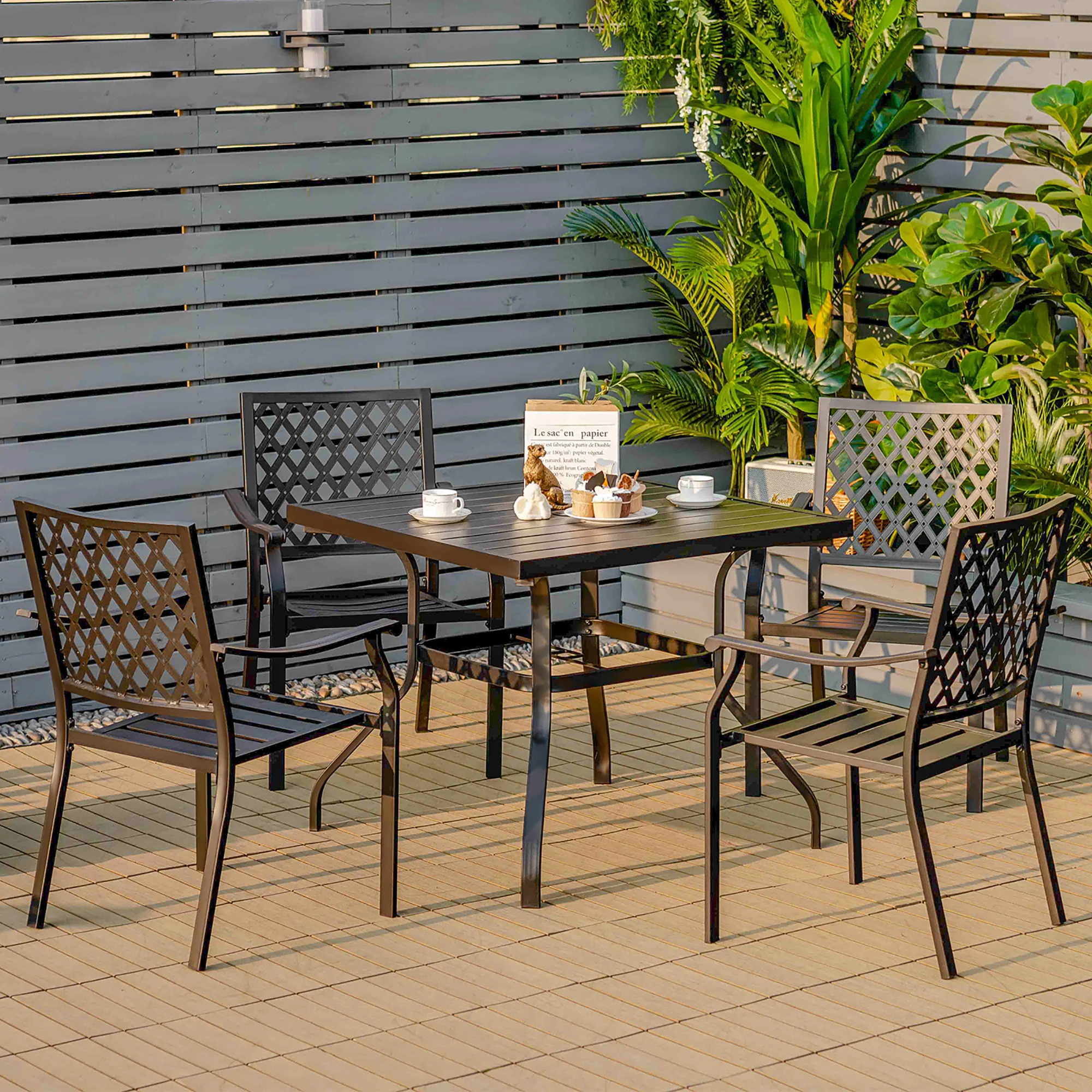 Costway 37&s;&s; Patio Square Dining Table Metal Slat W/1.57&s;&s; Umbrella Hole Garden