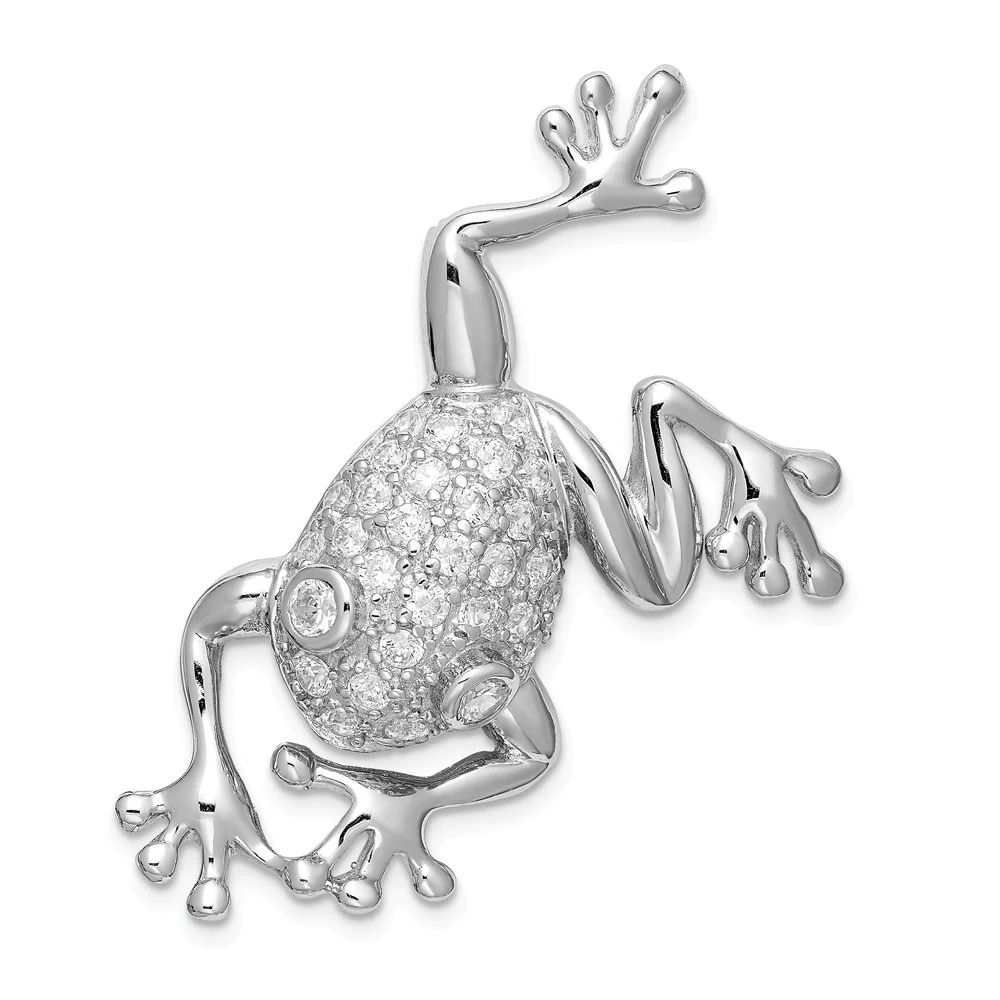 Jewelryweb Sterling Silver Cubic Zirconia Frog Pin