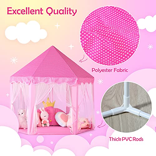 wilwolfer Princess Castle Play Tent for Girls Large Kids Play Tents Hexagon Playhouse with Star Lights Toys for Children Indoor
