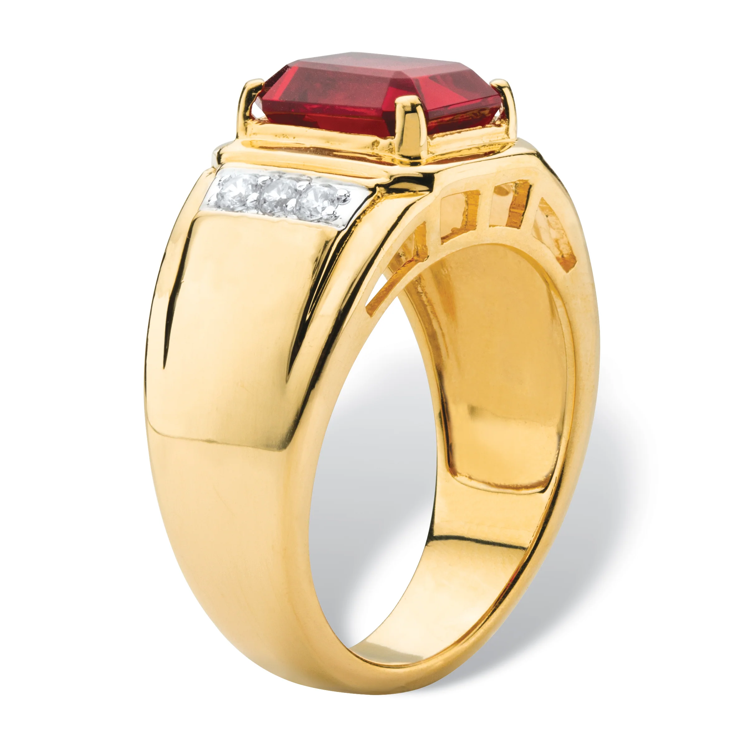 PalmBeach Jewelry Men&s;s 3.71 TCW Genuine Red Garnet and Diamond Classic Ring 18k Gold-Plated