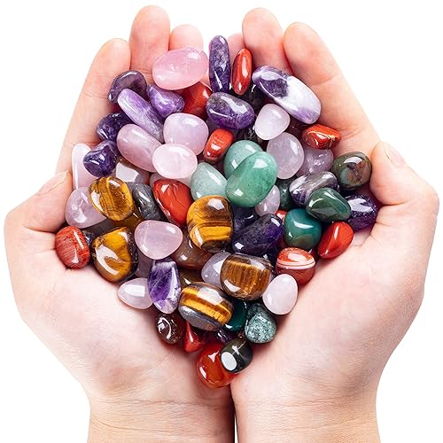 FORBY 3lb Natural Bulk Assorted Tumbled Polished Stones Crystal Set Quartz Stone Kit Real Raw Stones for Home Decoration Reiki G