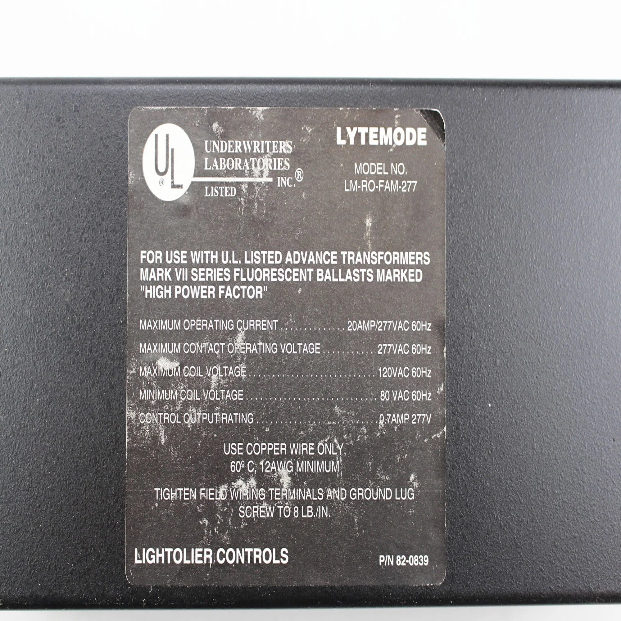 LIGHTOLIER LMROFAM277 LYTEMODE RELAY INTERFACE, ADVANCE MARK ELECTRONIC BALLAST
