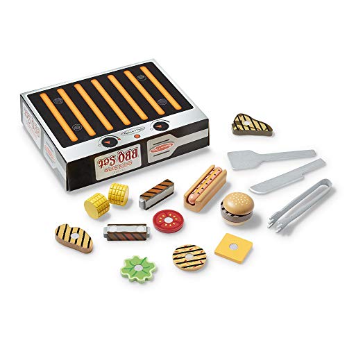 Melissa &a; Doug Grill and Serve BBQ Set (20 pcs) - Wooden Play Food and Accessories