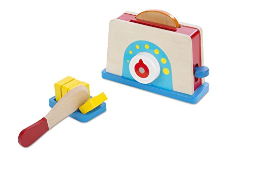 Melissa &a; Doug Bread and Butter Toaster Set (9 pcs) - Wooden Play Food and Kitchen Accessories