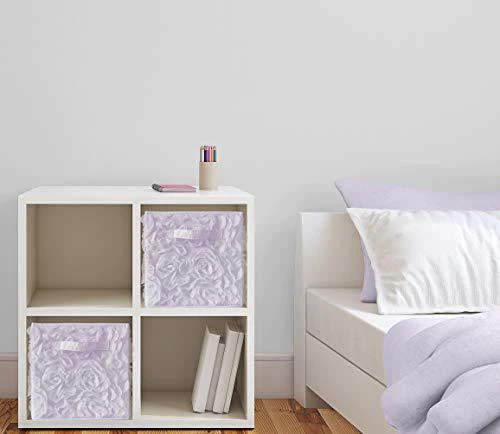 sweet jojo designs purple floral rose foldable fabric storage cube bins boxes organizer toys kids baby childrens - set of 2 -