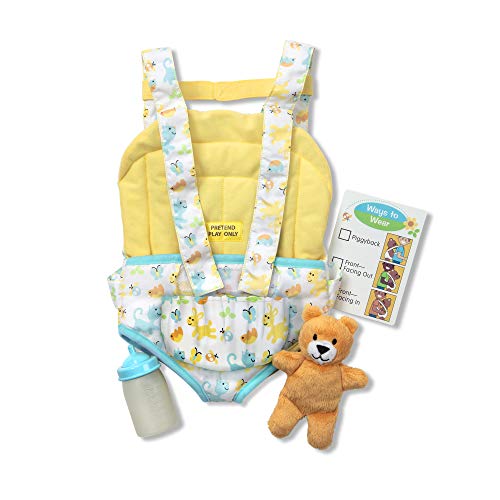 Melissa &a; Doug Mine to Love Carrier Play Set for Baby Dolls with Toy Bear, Bottle, Rattle, Activity Card