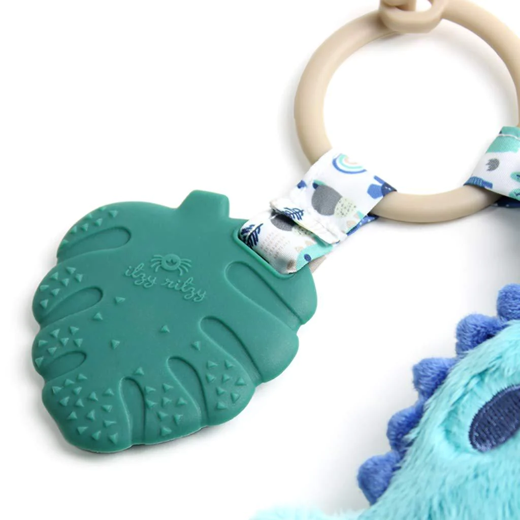itzy ritzy itzy pal infant toy &a; teether; includes lovey, crinkle sound, textured ribbons &a; silicone teether, dinosaur