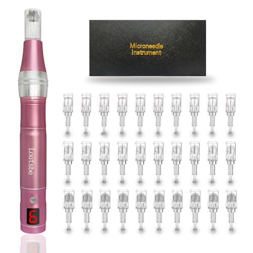 Loutsbe cordless Electric Microneedling Pen 21000RPM, Professional Beauty pen Machine With 30 Pcs Replace cartridege (12-pins A1