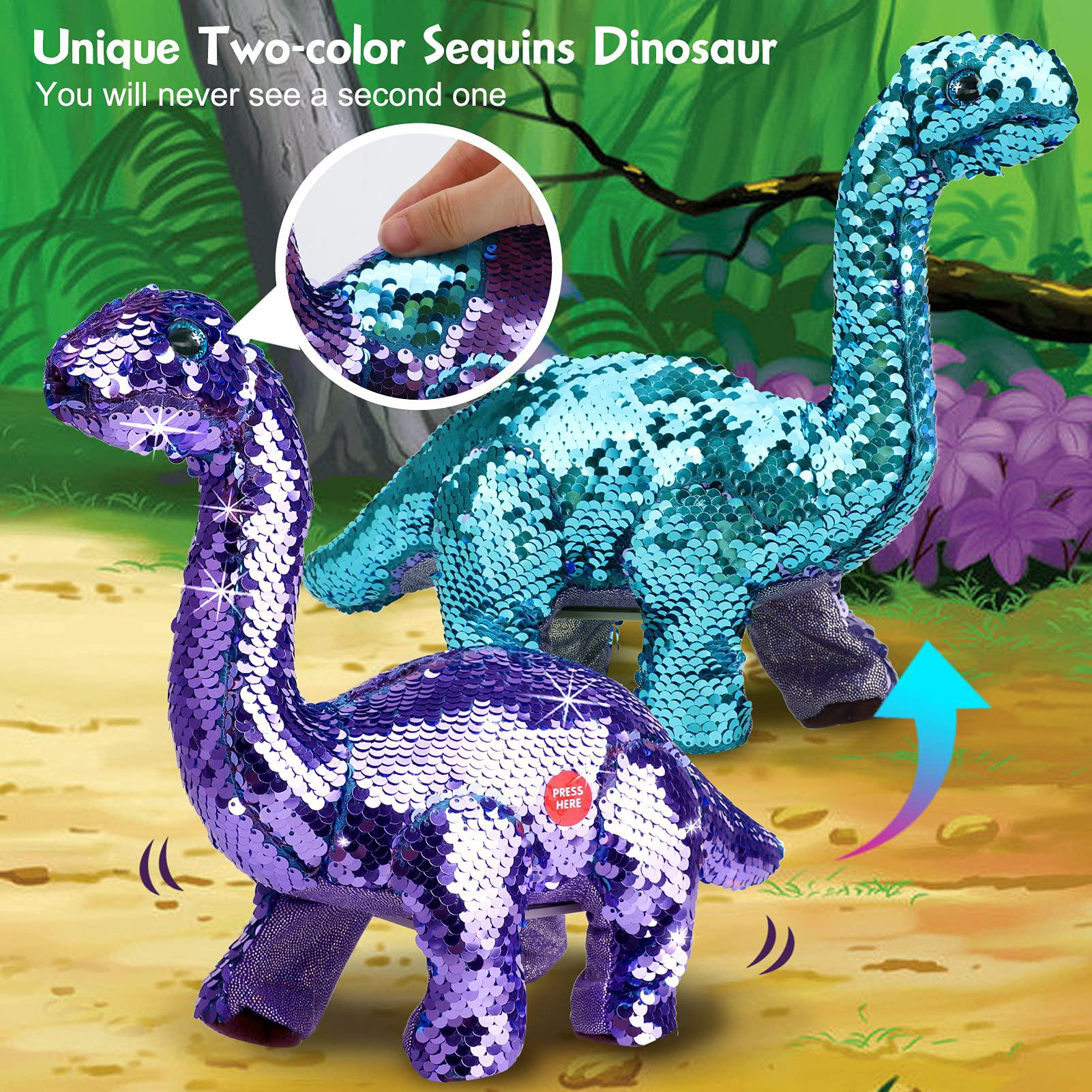 KOONIE remote control reversible sequins dinosaur toy for 2 years old &a; up girls boys, rc dino can repeat &a; walk &a; roar&a; sing, chris