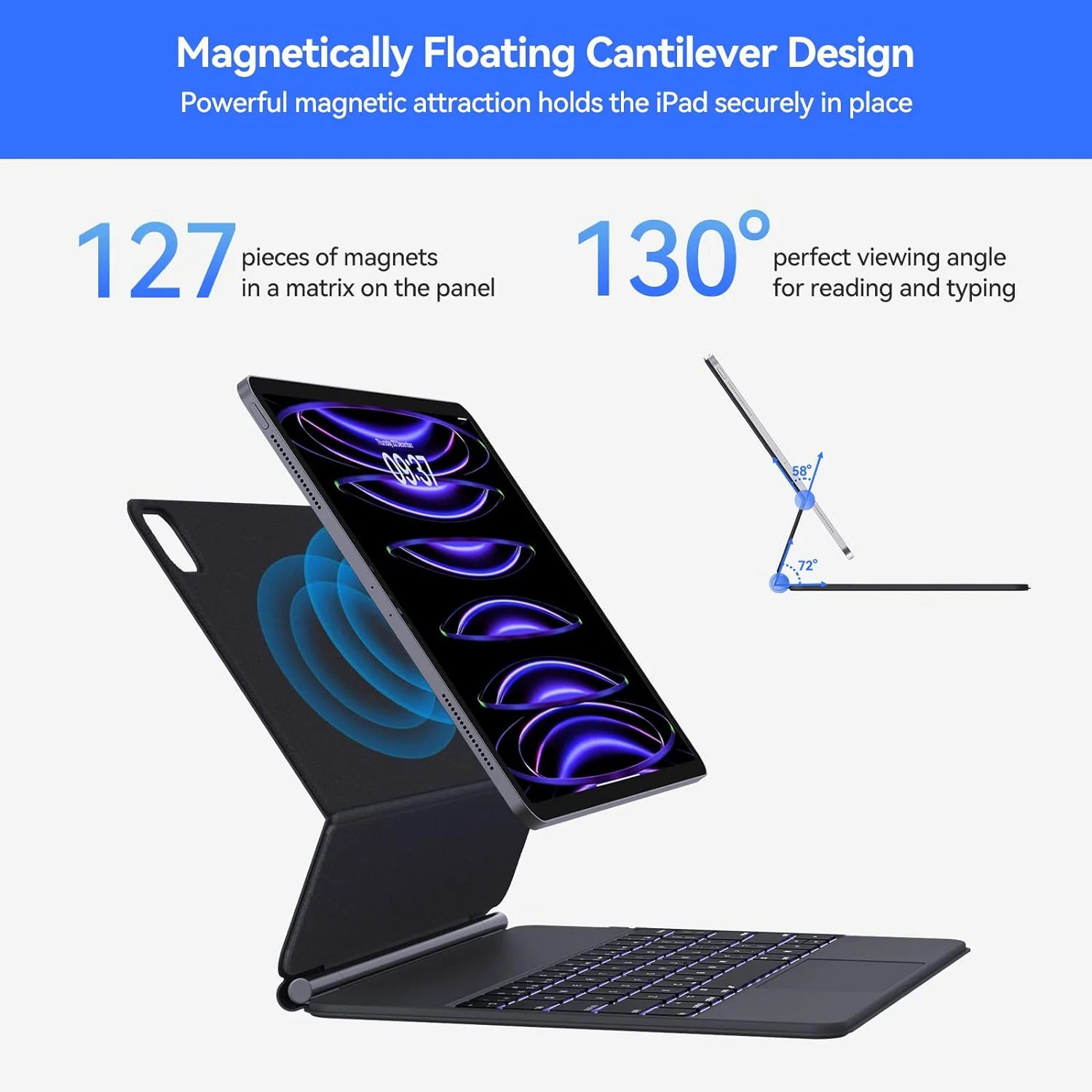 Zell Electronics Zell Ipad Pro 12.9 Keyboard: Magnetic Floating Magic-Style Bluetooth Keyboard Case With Smart Trackpad, Wireless Backlit Rech…