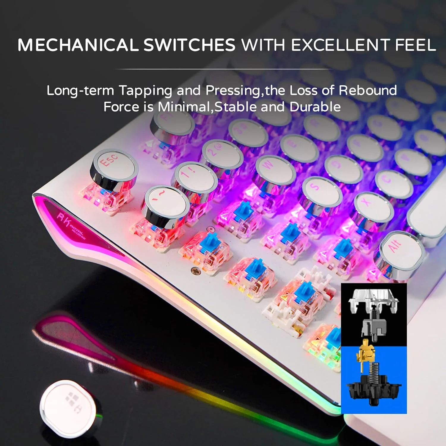 Zell Electronics Zell Typewriter Style Retro Mechanical Gaming Keyboard Wired With True Rgb Backlit Collapsible Wrist Rest 108-Key Blue Switch…