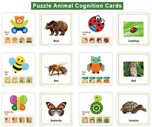 LURLIN Toddler Puzzles, Wooden Jigsaw Animals Puzzles for 1 2 3 Year Old Girls Boys Toddlers, Educational Preschool Toys Gifts for Colo