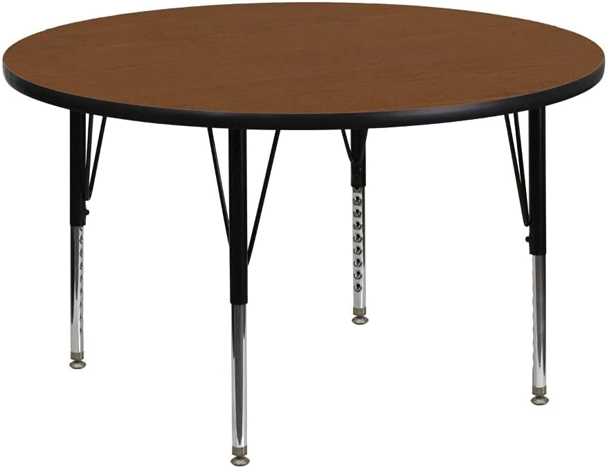 Flash Furniture 48&s;&s; Round Oak HP Laminate Activity Table - Height Adjustable Short Legs - XU-A48-RND-OAK-H-P-GG