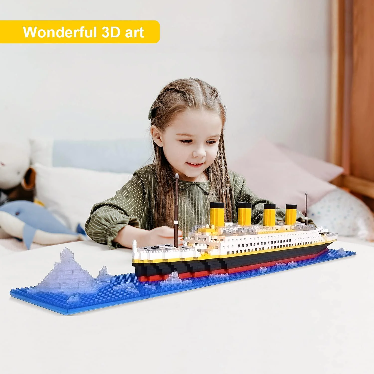 NATSUKAWA titanic model micro blocks building set toys for kids, 3d puzzle diy educational toy(1860 pcs)