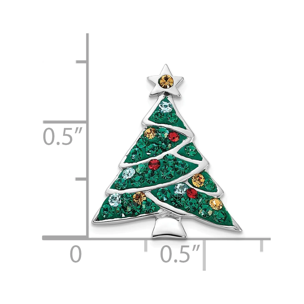 Jewelryweb 16.6mm Sterling Silver Rhodium-plated Crystal Christmas Tree Pin