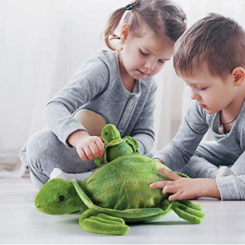 prextex plush turtle with with 3 little plush baby turtles zip in plushlings collection stuffed animals playset