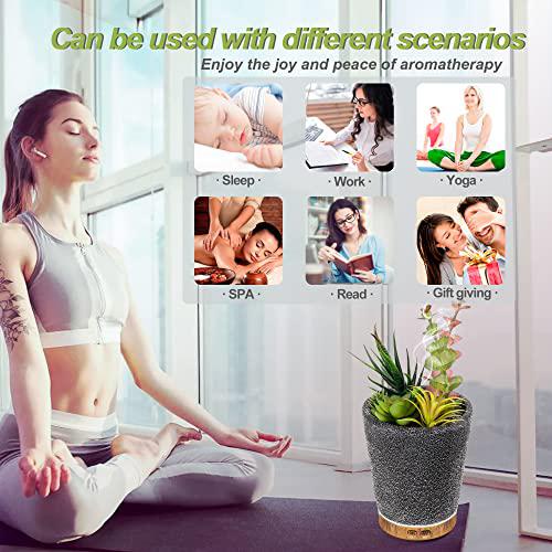 taoyang essential oil diffuser, 150ml artificial succulent potted oil diffuser, waterless auto shut-off &a; 2 mist mode, super quiet an