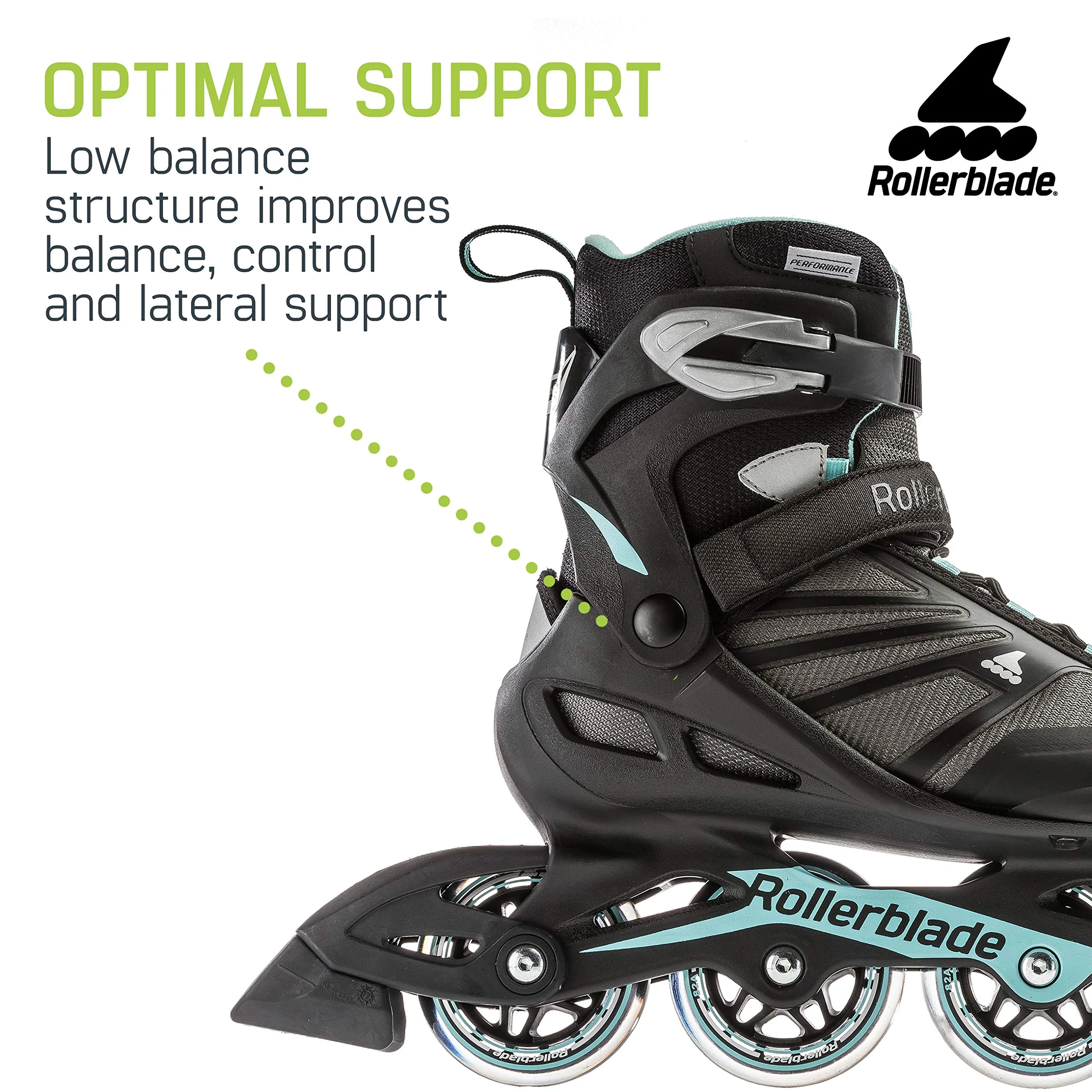 Rollerblade Zetrablade Womens Adult Fitness Inline Skate, Black and Light Blue, Performance Inline Skates
