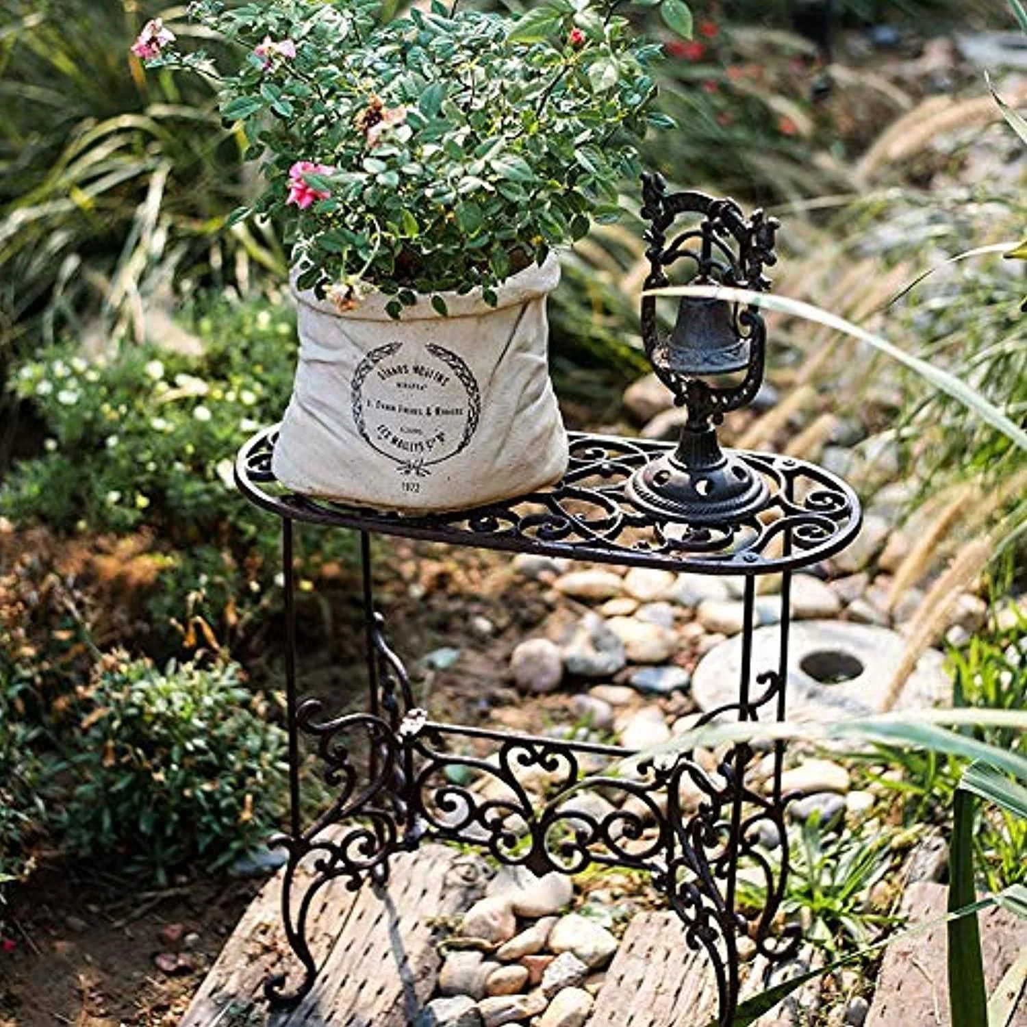 sungmor heavy duty cast iron potted plant stand garden table - 22.6in. 1 tier metal stands - decorative &a; vintage style indoo
