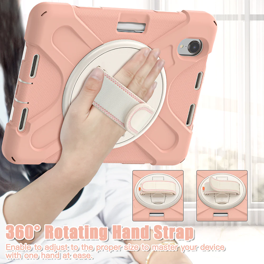 HD Accessory Military Grade 3-IN-1 Hybrid Armor Case with Hand Strap for iPad Mini 6 (6th Generation) - Pink