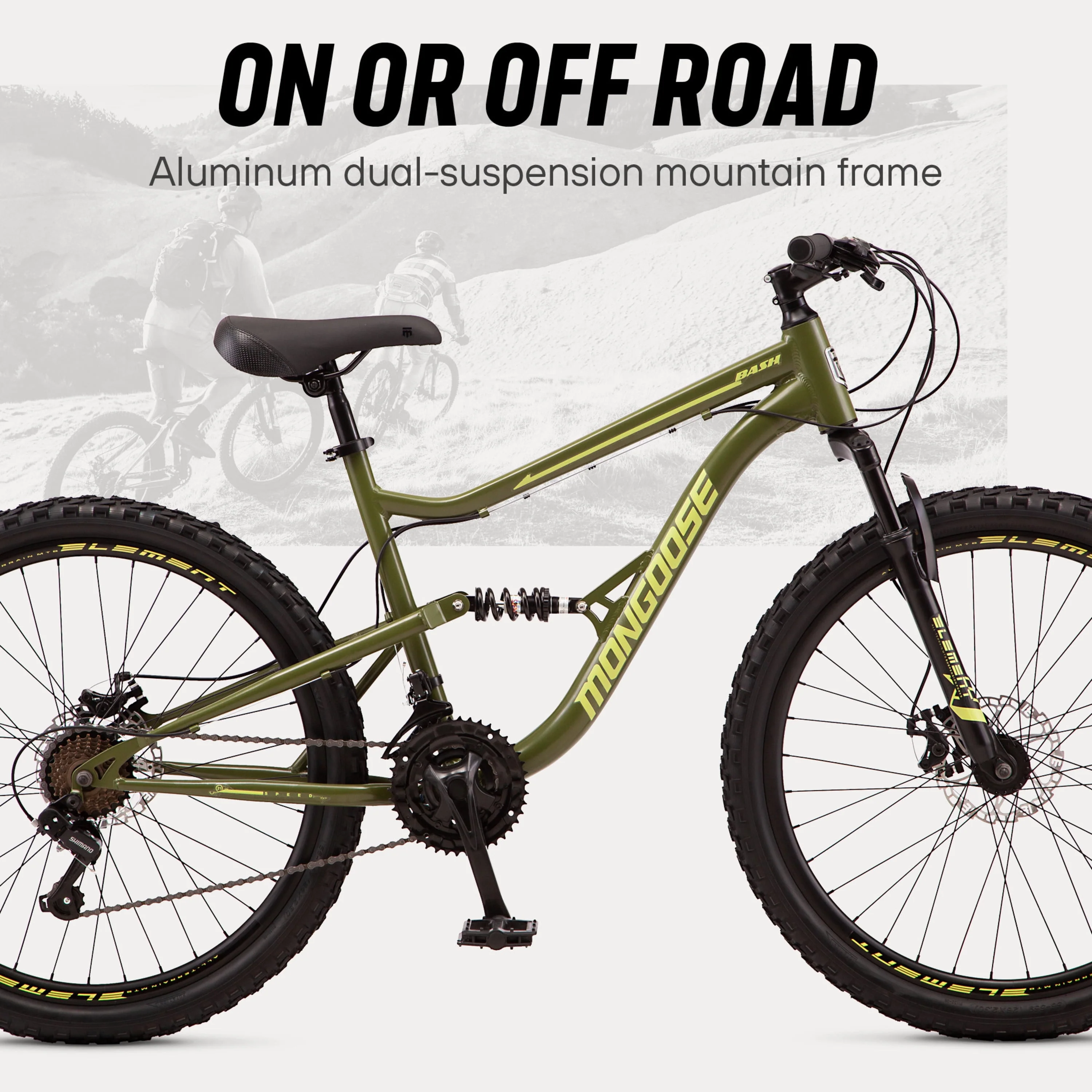Bash Suspension mountain bike, 21 speeds, 26-inch wheels, green