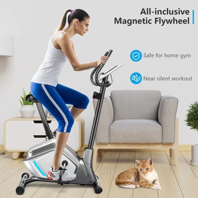 Costway 2-in-1 Exercise Bike Adjustable Magnetic Stationary Bike w/ LCD Screen 8 Magnetic Resistances