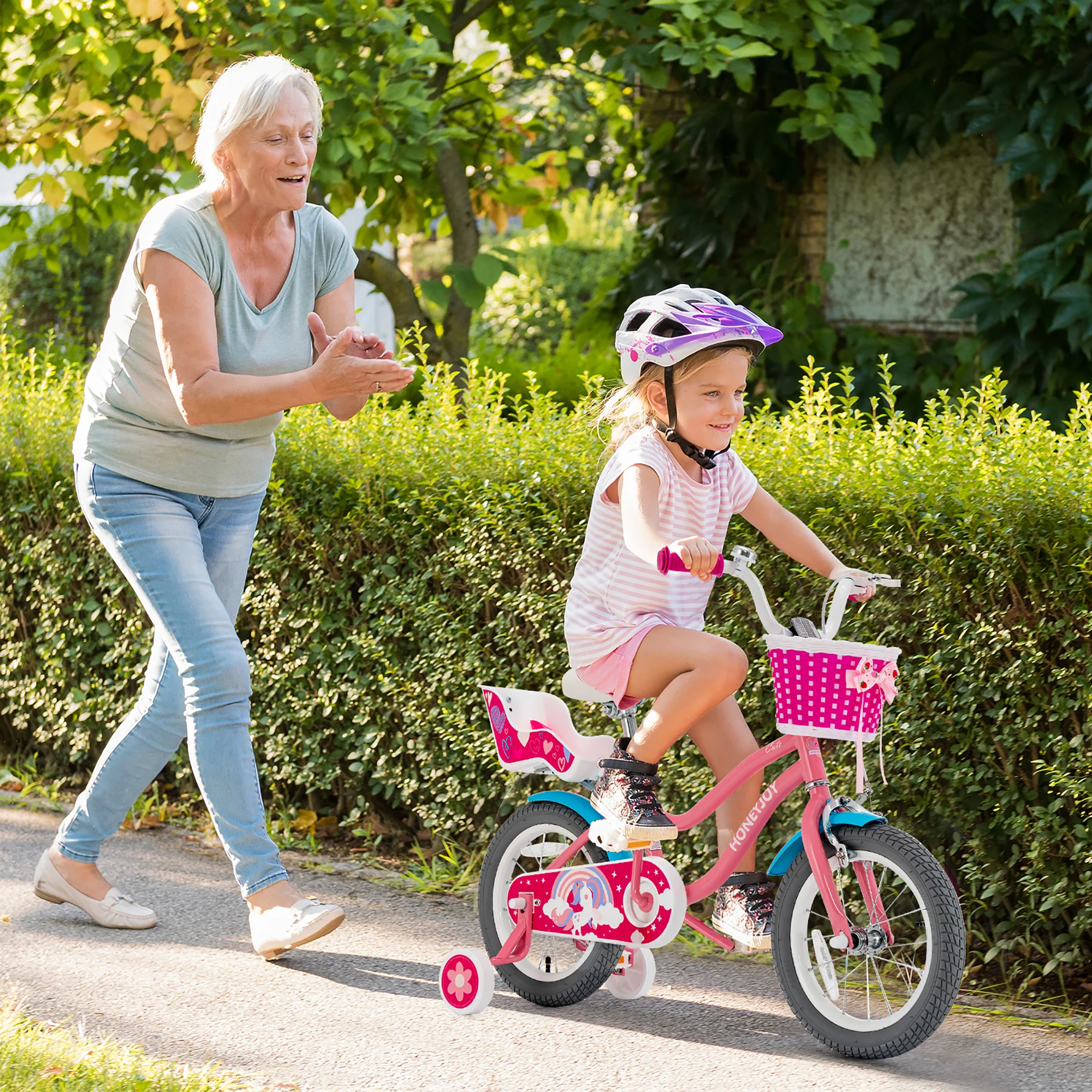 Costway Honeyjoy 14 Inches Kids Bicycle w/Training Wheels &a; Basket for Boys &a; Girls Age 3-5 Years