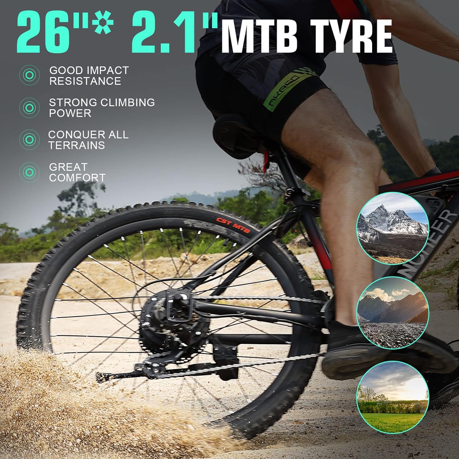 Dreamer 26&s;&s; 500W Gladiator Electric Mountain Bike,48V Removable Battery,Up to 50Miles,3.5H Fast Charge,21Speed,Lockable Suspension Fork