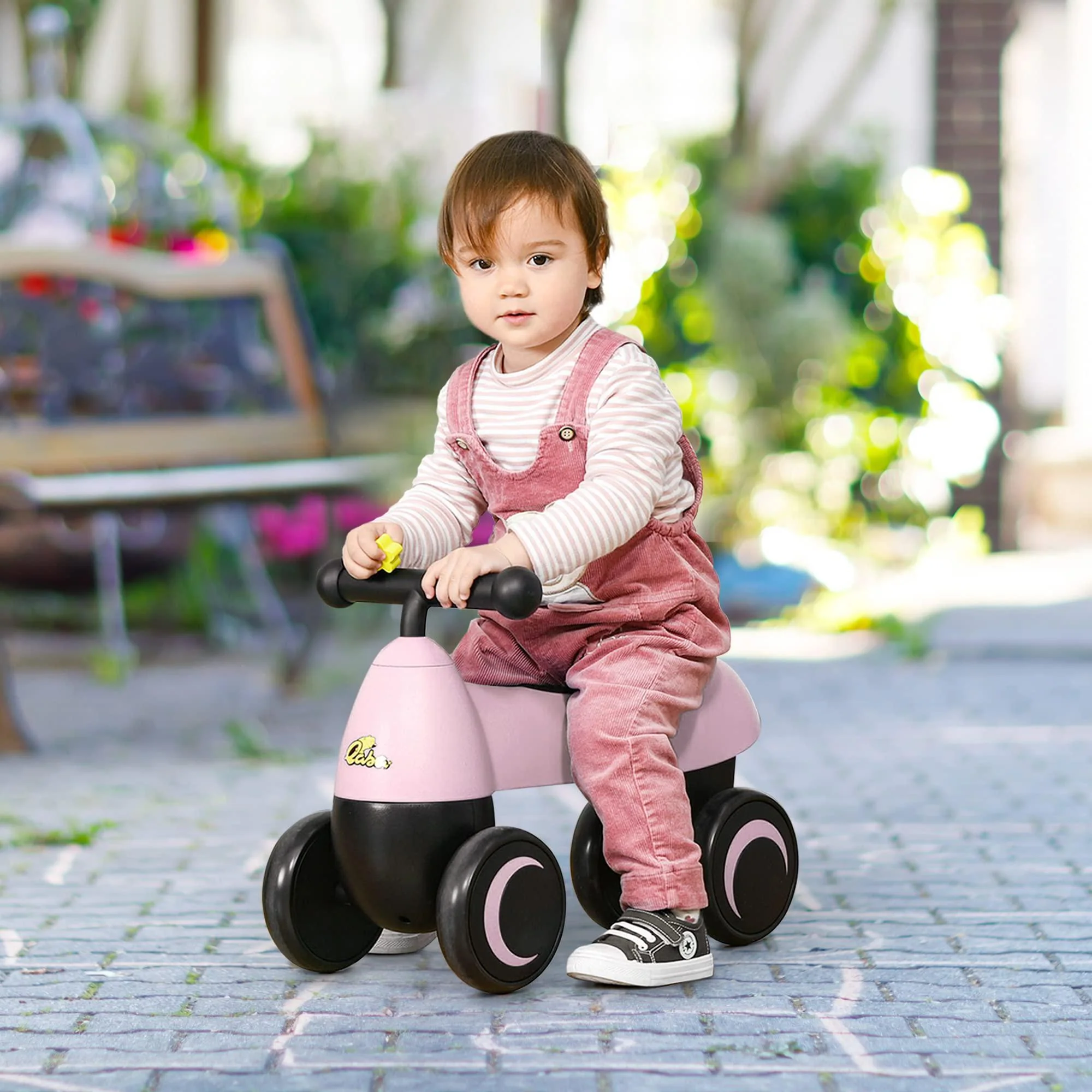 qaba baby balance bike for 18-36 months, toddler no pedal ride-on walking bike with 4 wheels gifts for boys girls, pink