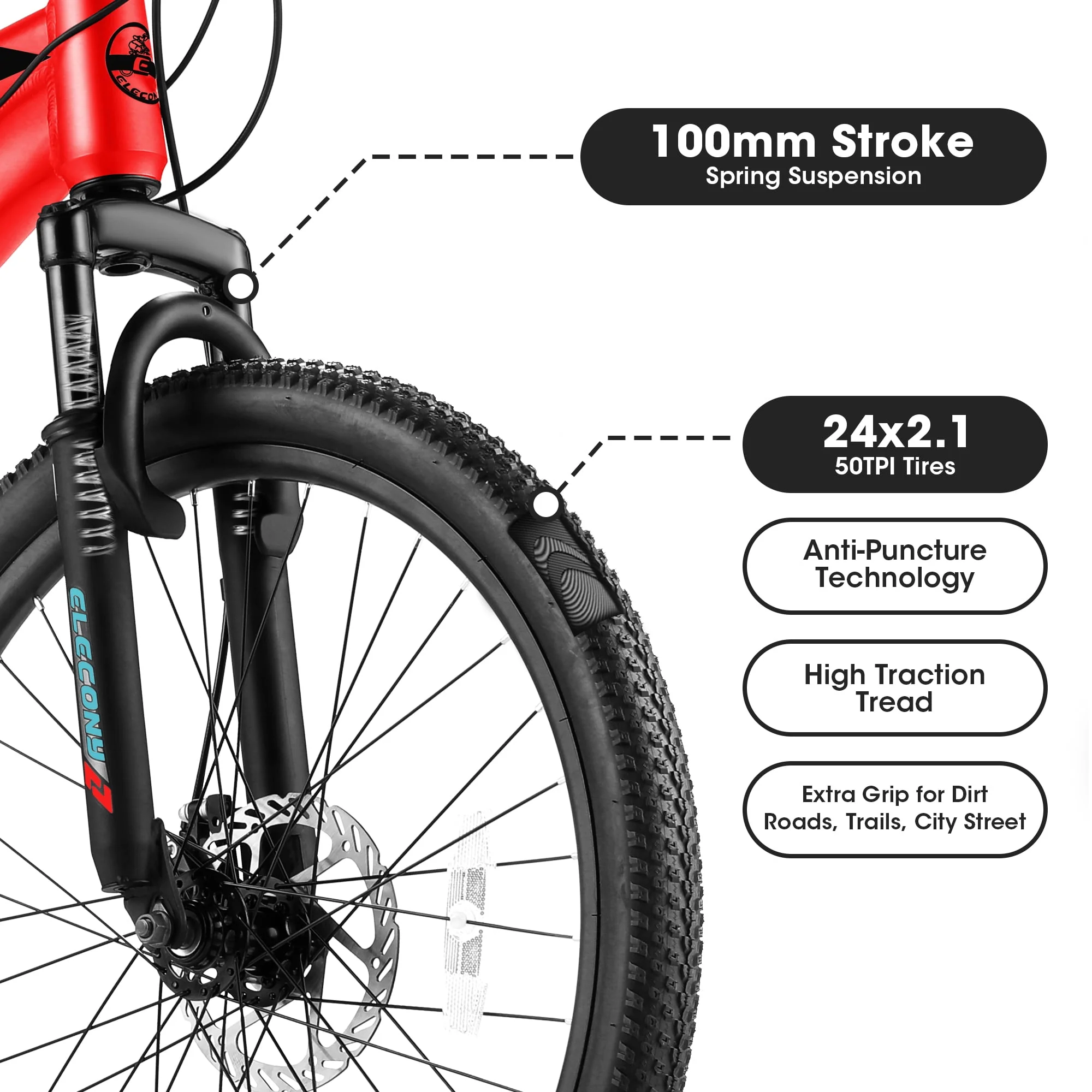 24 inch Mountain Bike Bicycle for Adults Aluminium Frame Bike, Shimano 21-Speed with Disc Brake, Adults Cross-Country Ride Cycle for Men & Women All Terrain Riding, Red