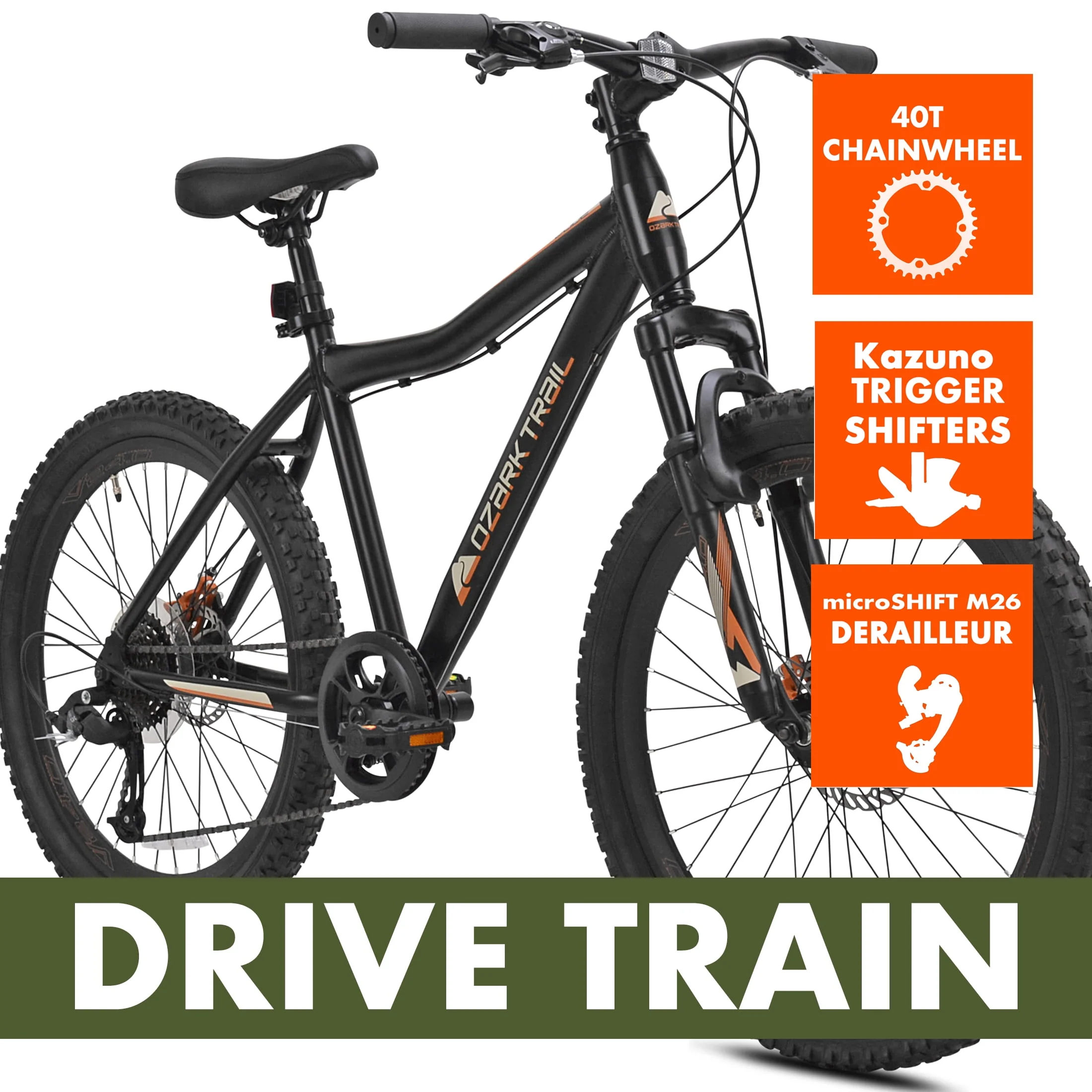 Trail 24 in. Youth Glide Aluminum Mountain Bicycle, 8 Speeds, Front Suspension, Black