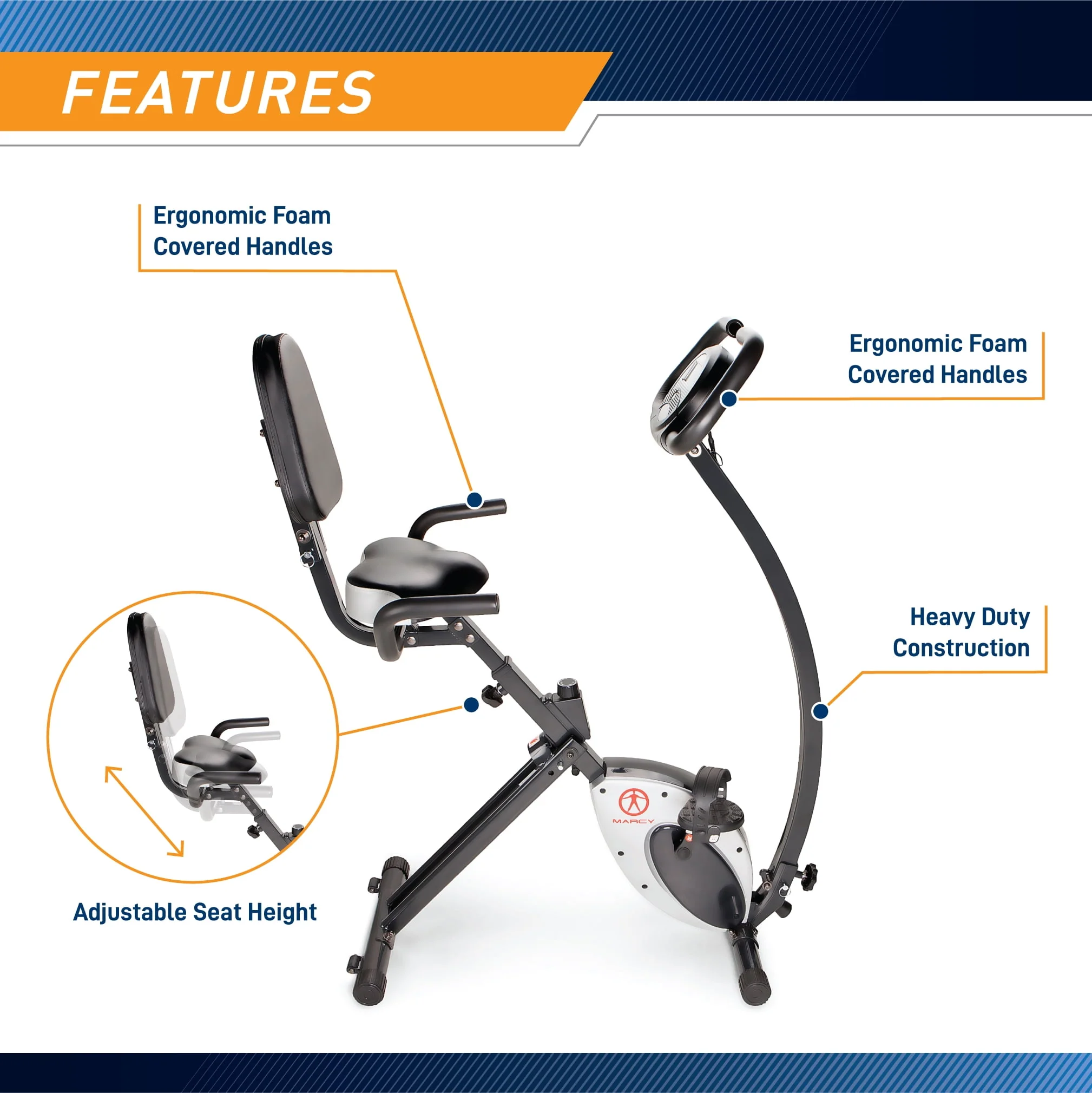 Marcy Foldable Exercise Bike With High Back Seat NS-653