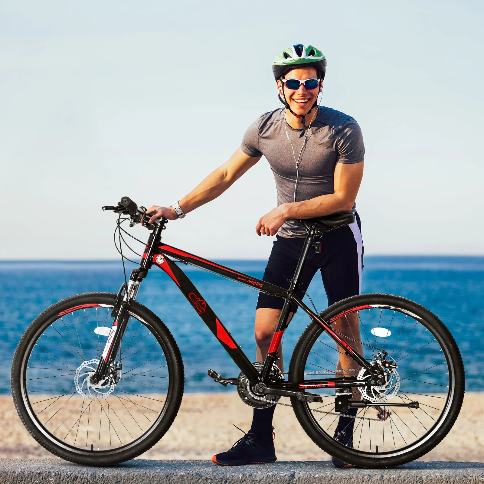 Campingsurvivals Mountain Bike, with 21 Speeds, 26-inch Wheels & Disc Brakes, Black/Red